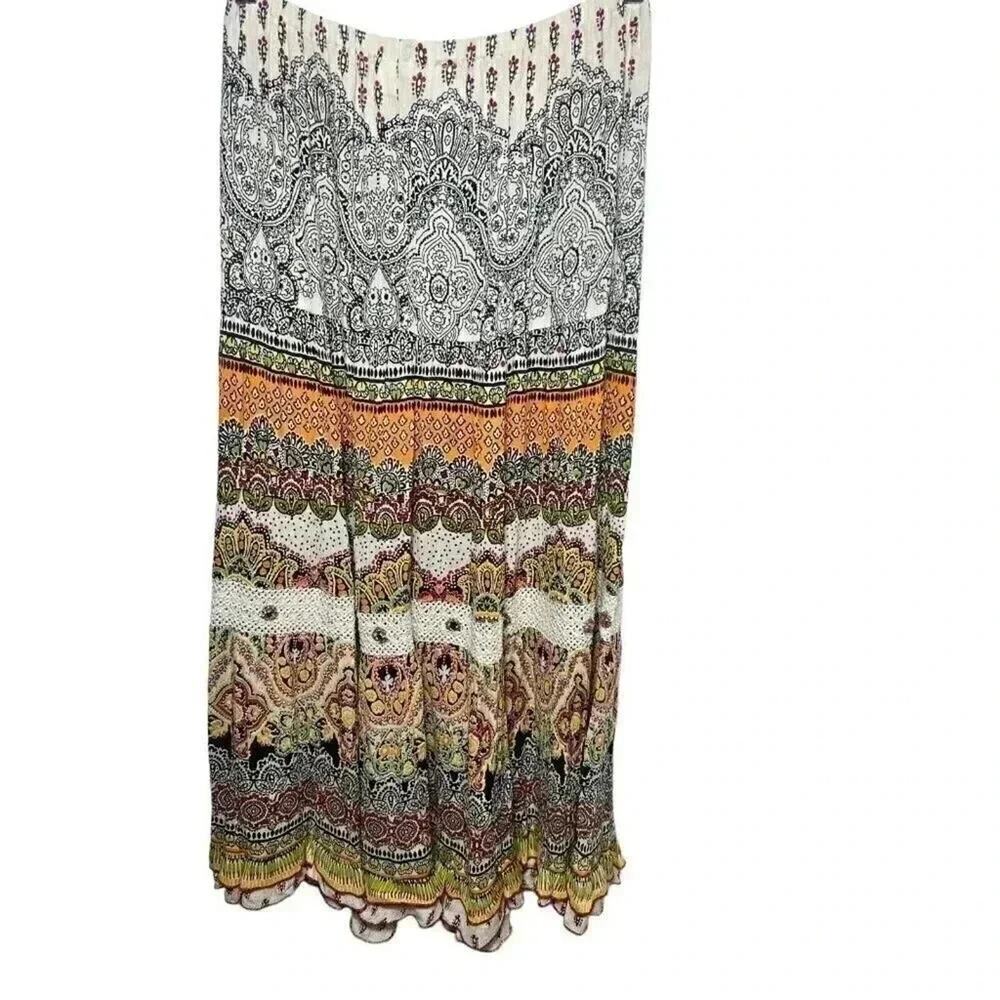 Forbidden Los Angeles Boho Paisley Maxi Skirt Tiered Festival Cottagecore Medium - Picture 4 of 11